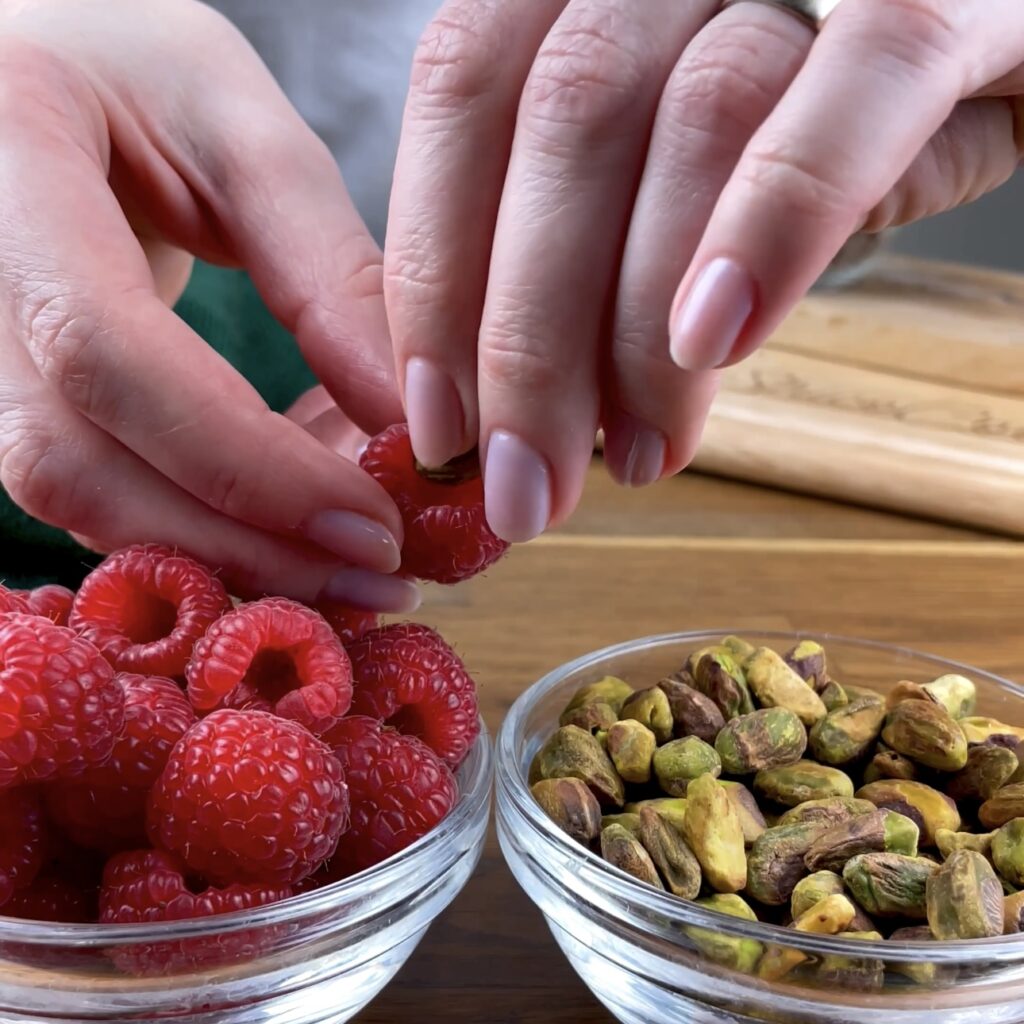 Raspberry stuffed with a pistachio nut