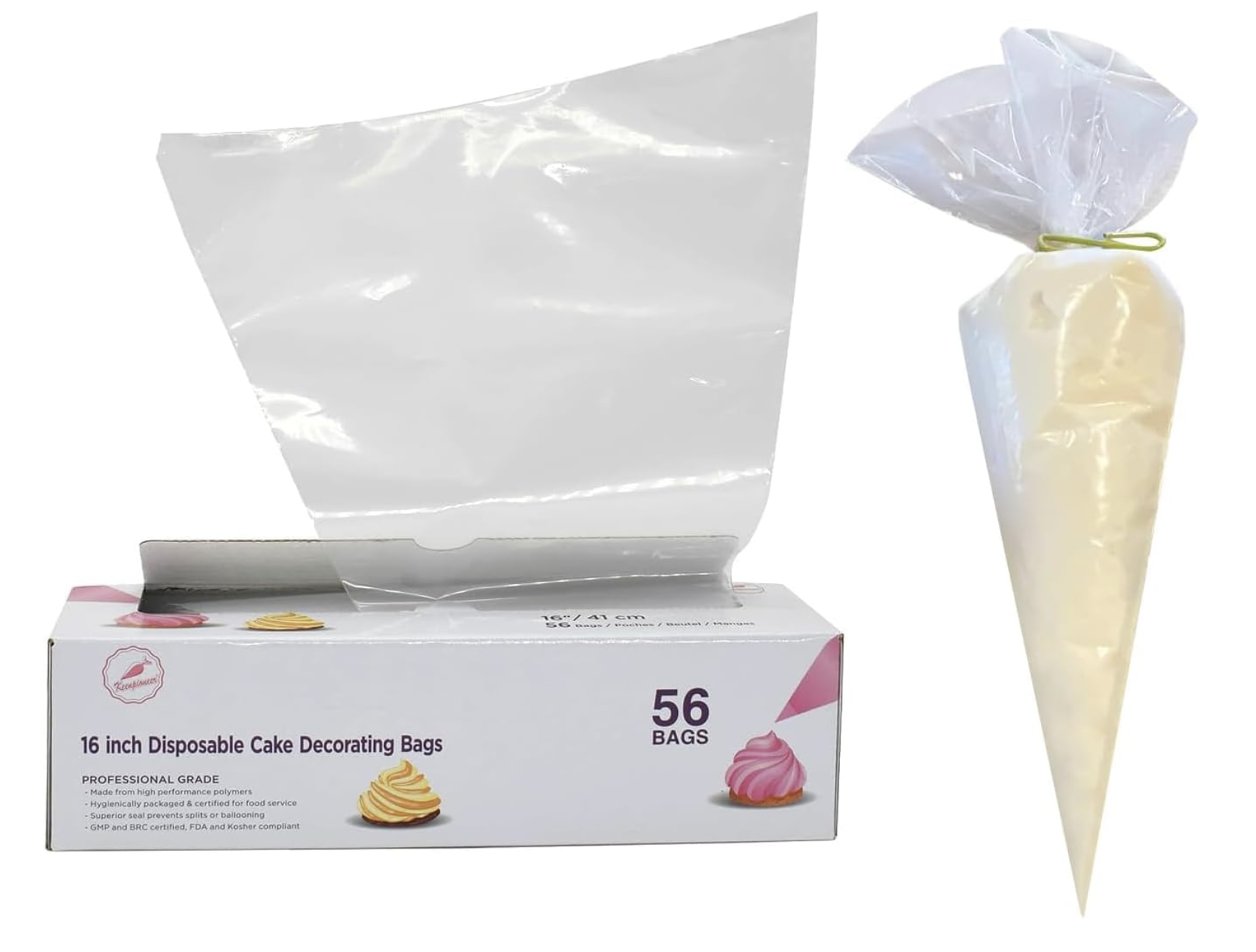 Keenpioneer Disposable Cake Decorating and Pastry Bags in Dispenser Box (16 inch, 56 Bags)