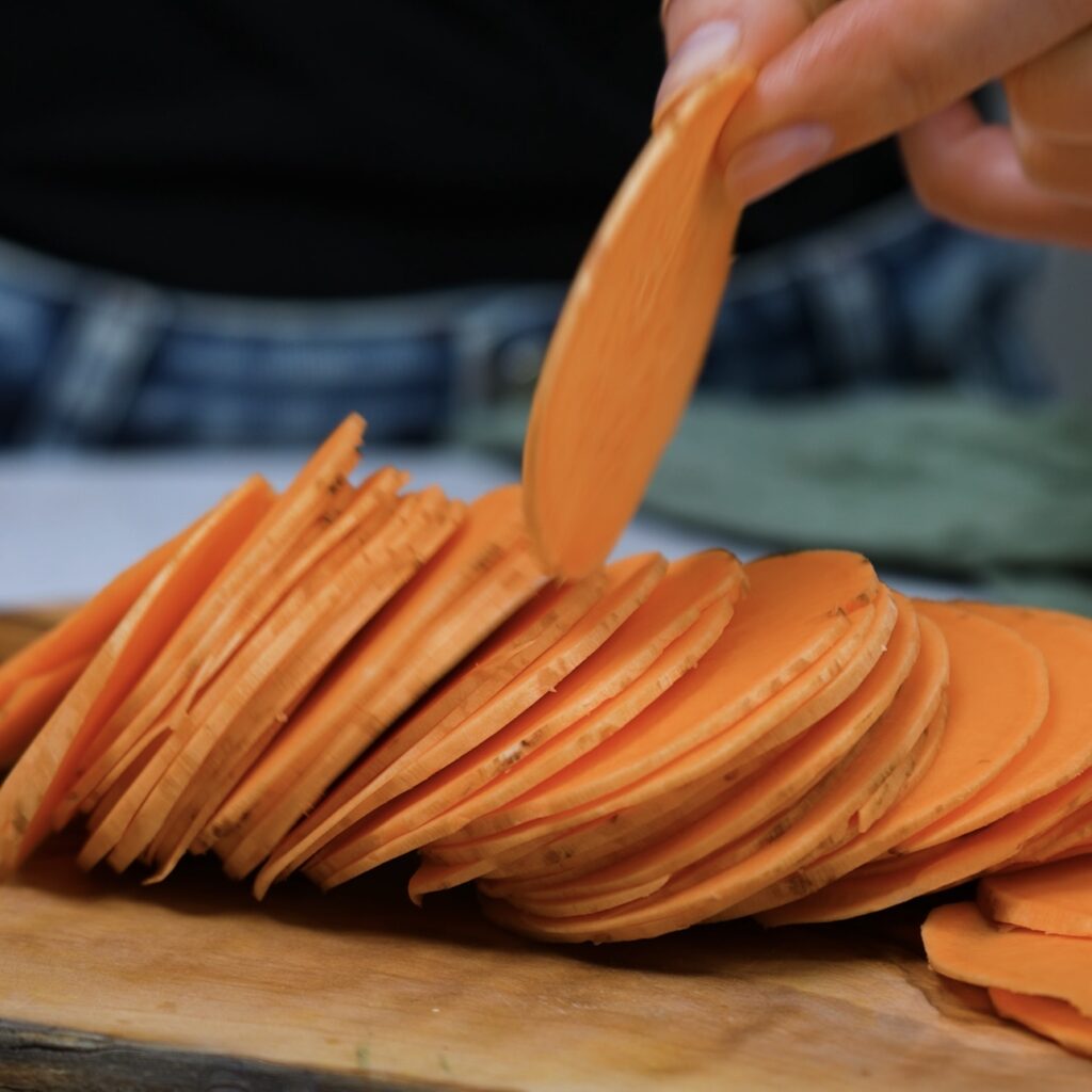 Thinly sliced sweet potato rounds