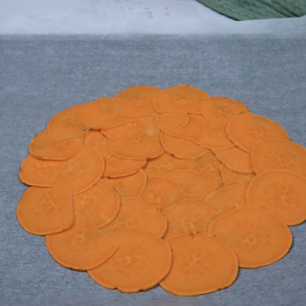 Sweet potato slices arranged in a circle