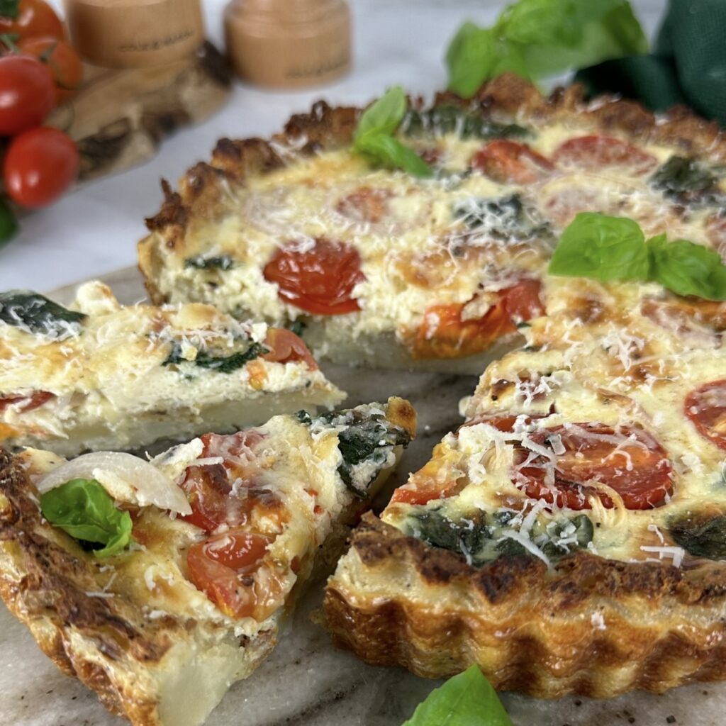 Sliced Crushed Potato Pie showing golden crust and creamy filling