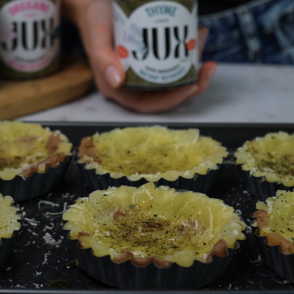 Formed Mini Crushed Potato Tarts ready for baking.