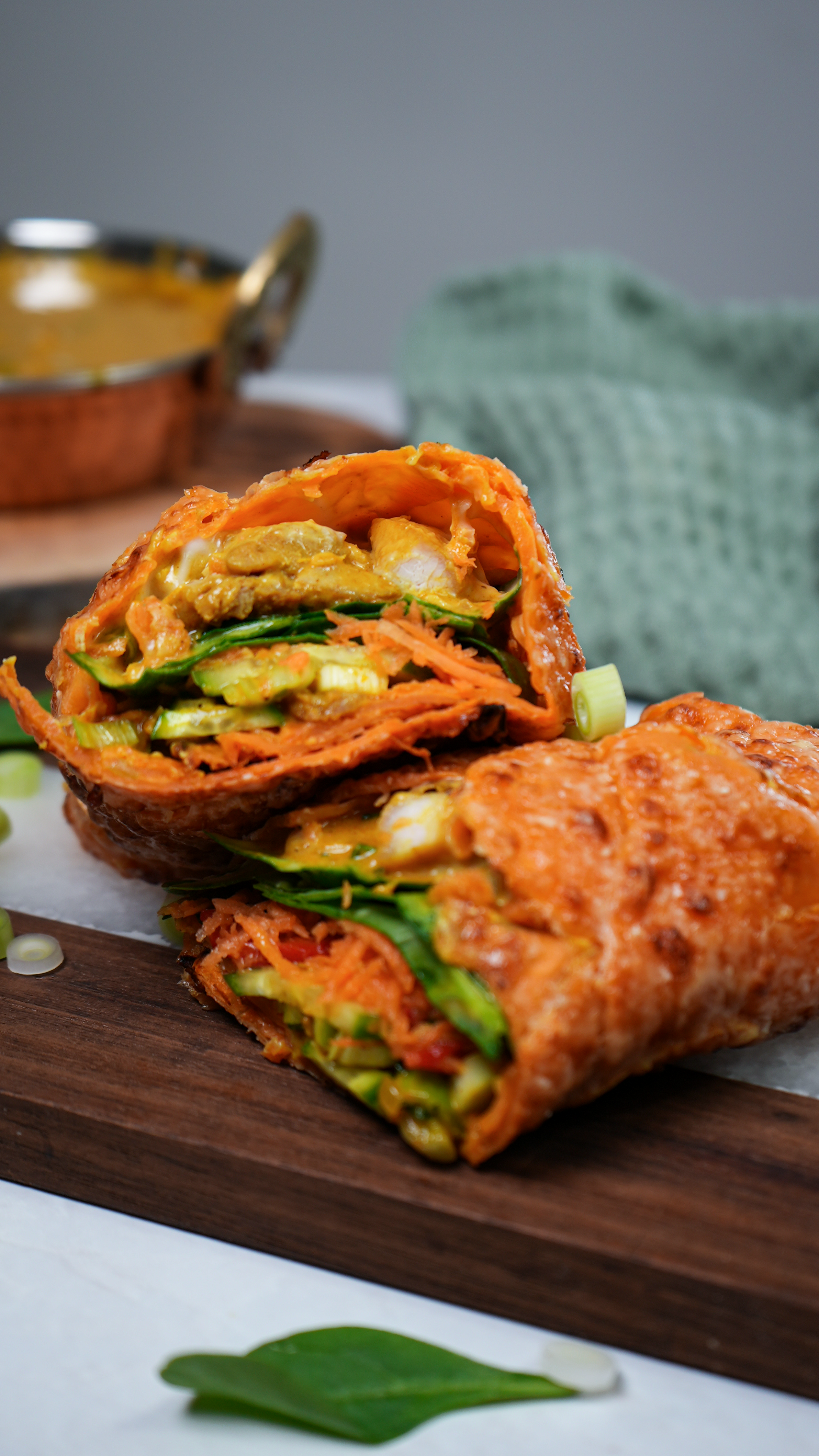 Sweet Potato Curry Wrap with chicken and vegetables