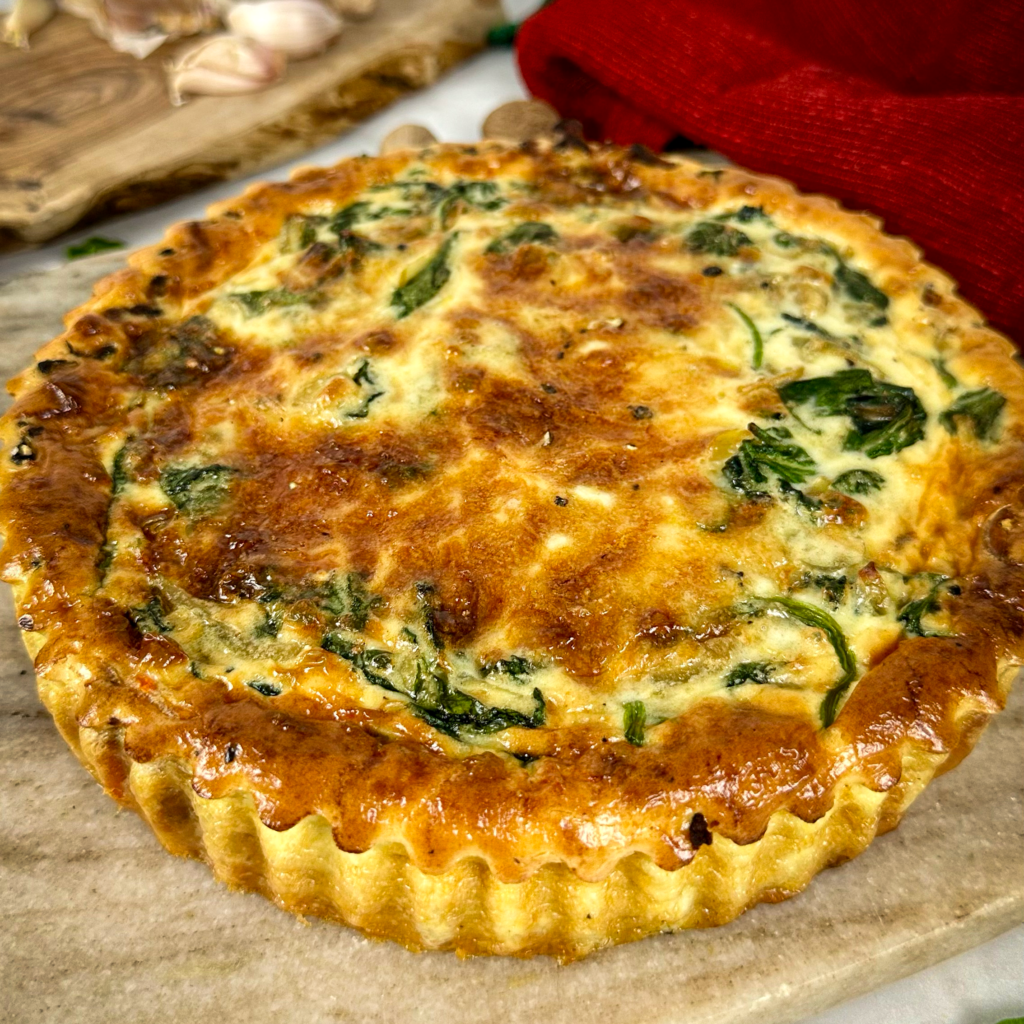 Sweet Potato Quiche Florentine with spinach and Gruyere filling