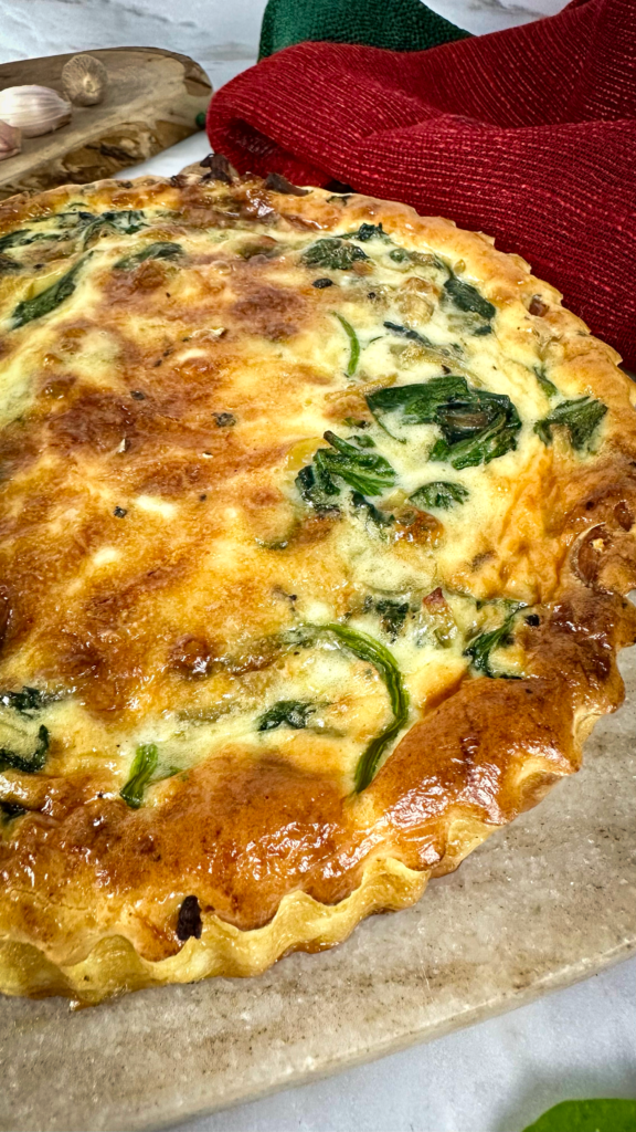 Sweet Potato Quiche Florentine with spinach and Gruyere filling