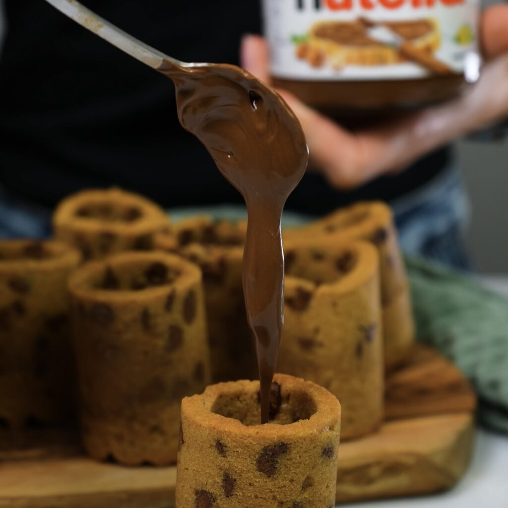 Adding Nutella to a baked cookie shot