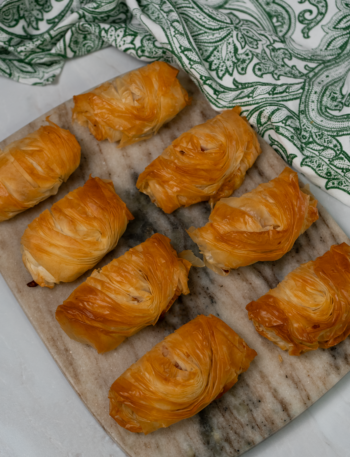 Golden Pesto Mozzarella Filo Buns fresh from the oven.