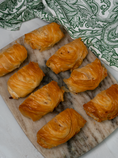 Golden Pesto Mozzarella Filo Buns fresh from the oven.