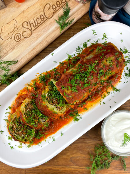 Sliced cabbage roll showcasing the hearty filling.