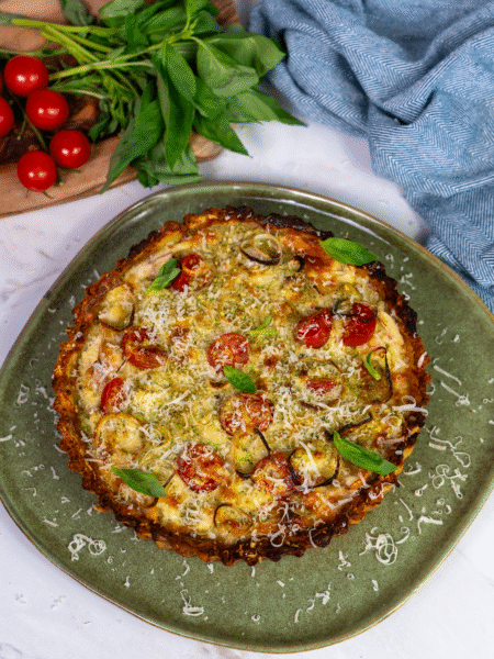 Crushed Potato Quiche with Chicken and Pesto