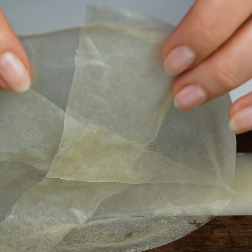 Assembling rice paper quarters into a smaller circle