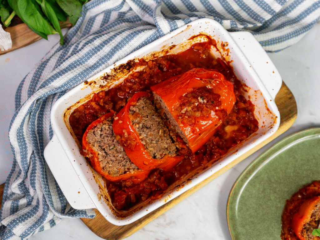 Sliced giant stuffed pepper