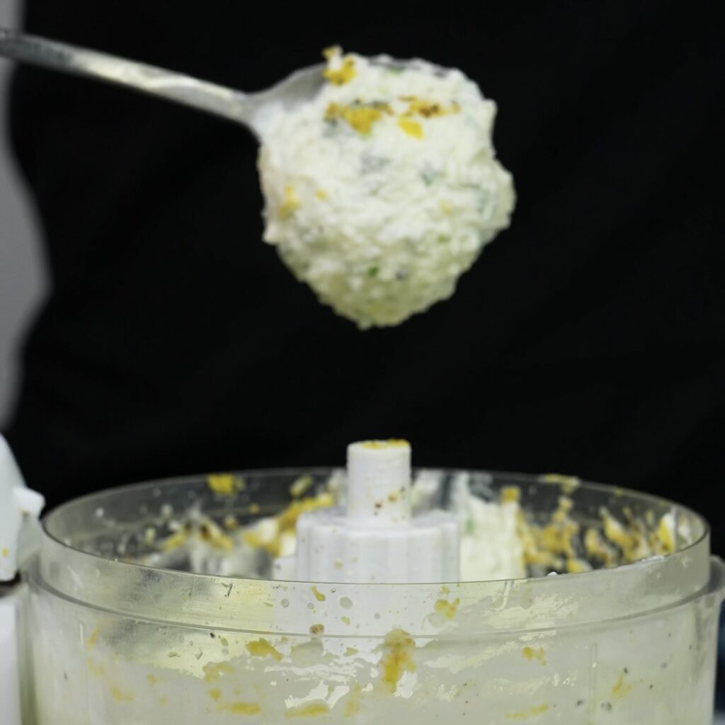 Smooth whipped cottage cheese in a bowl