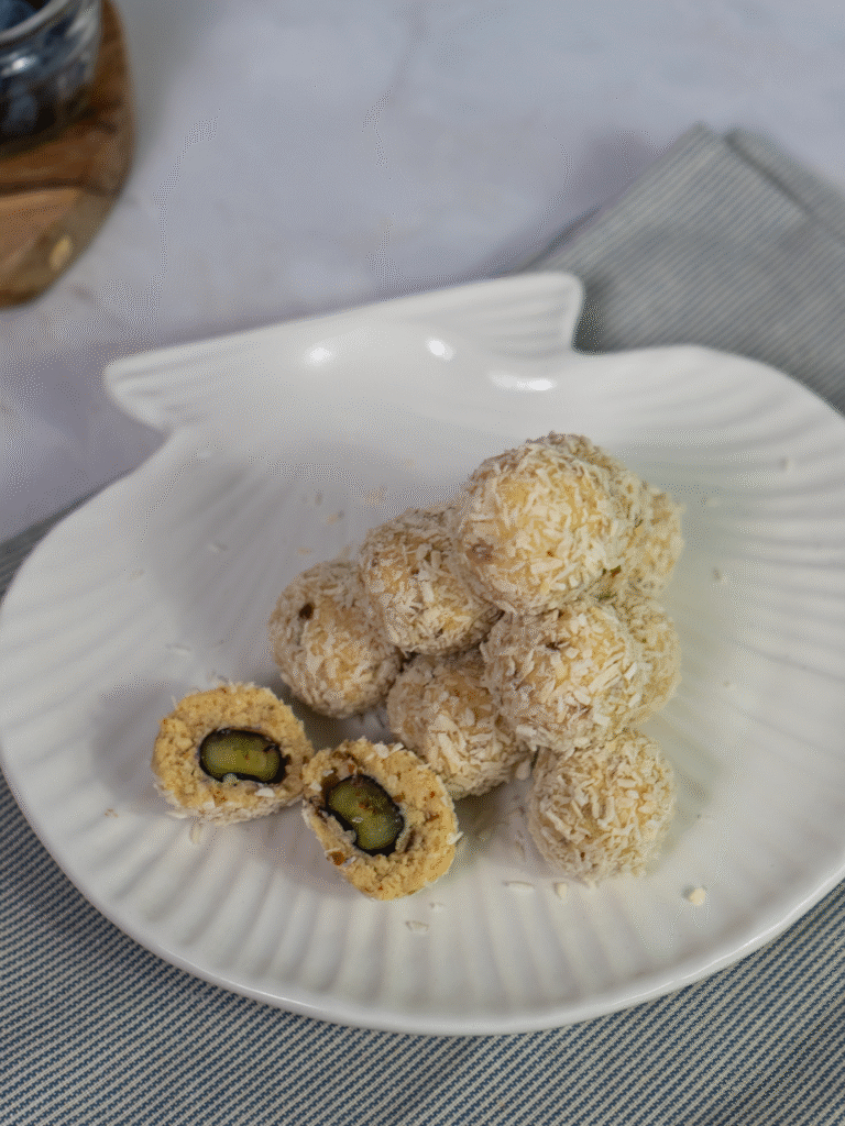 Ready blueberry cottage cheese bites on a serving plate