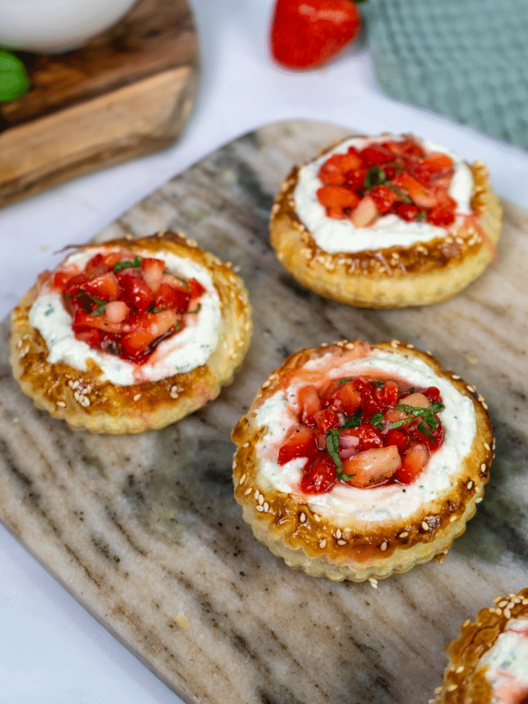 Mini tarts with whipped cottage cheese and strawberry salsa