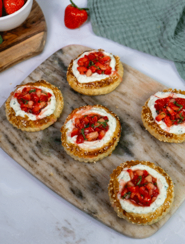 Mini tarts with whipped cottage cheese and strawberry salsa