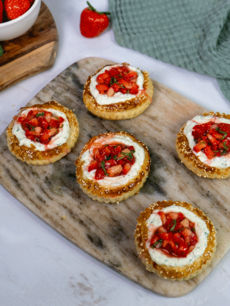 Mini tarts with whipped cottage cheese and strawberry salsa
