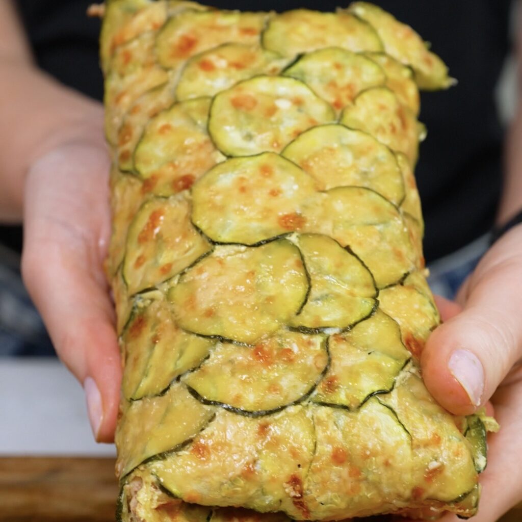 Wrapped chicken courgette wrap ready to serve