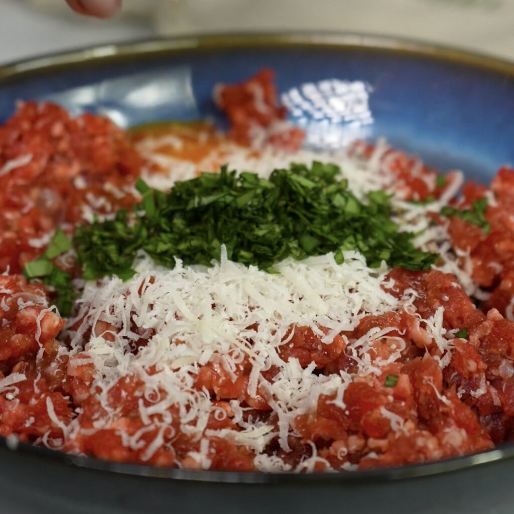 Meatball ingredients in a bowl