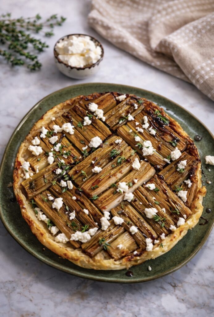 Puff Pastry Leek Tatin served on a plate
