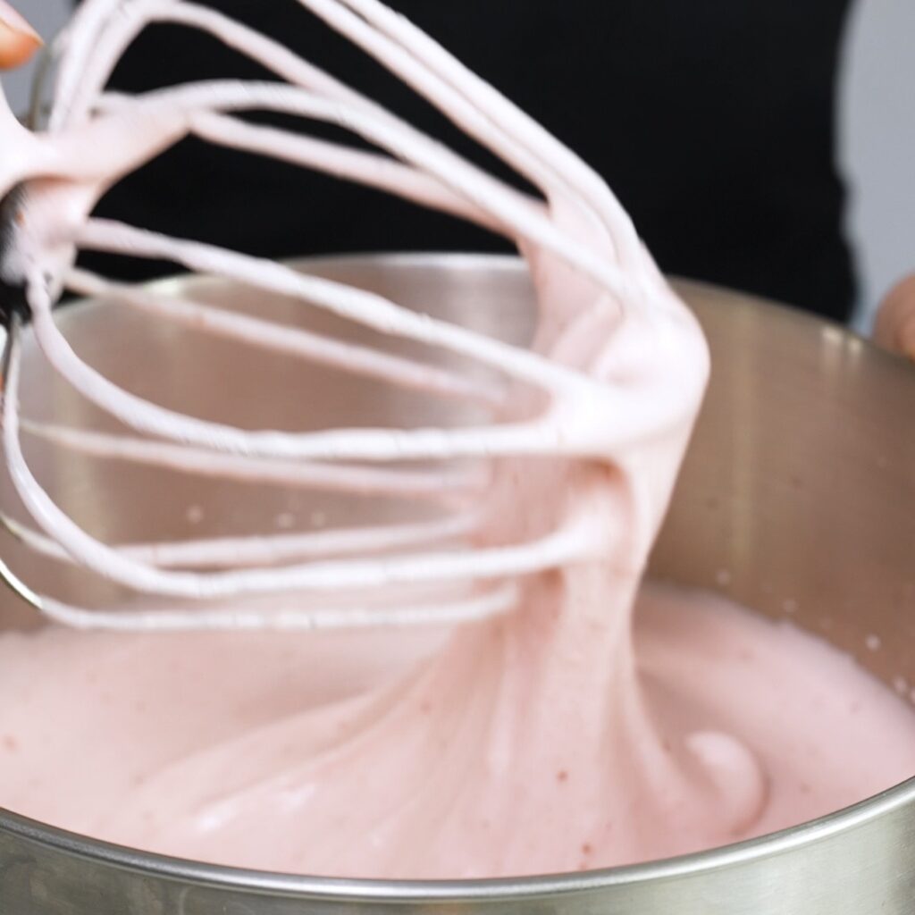 Whisked strawberry mixture turned light and fluffy