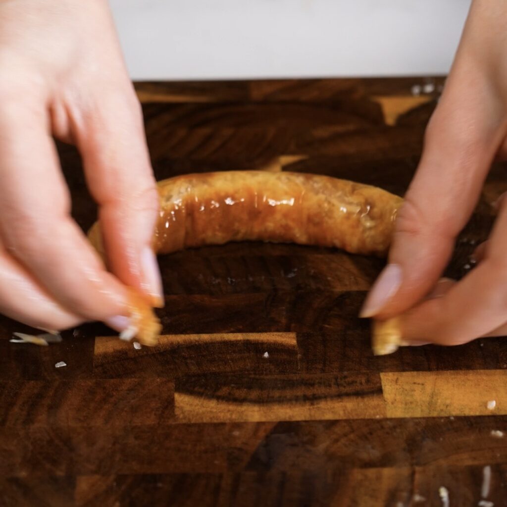 Rice paper roll shaped into a ring by joining the ends