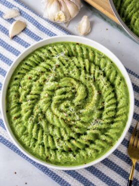 Creamy spinach ricotta pasta with Parmesan and chilli flakes