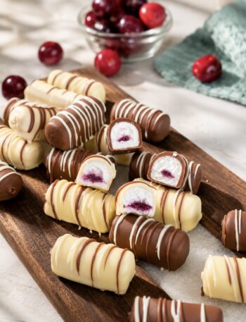 High-Protein Cottage Cheese Cherry Bars served on a wooden board.