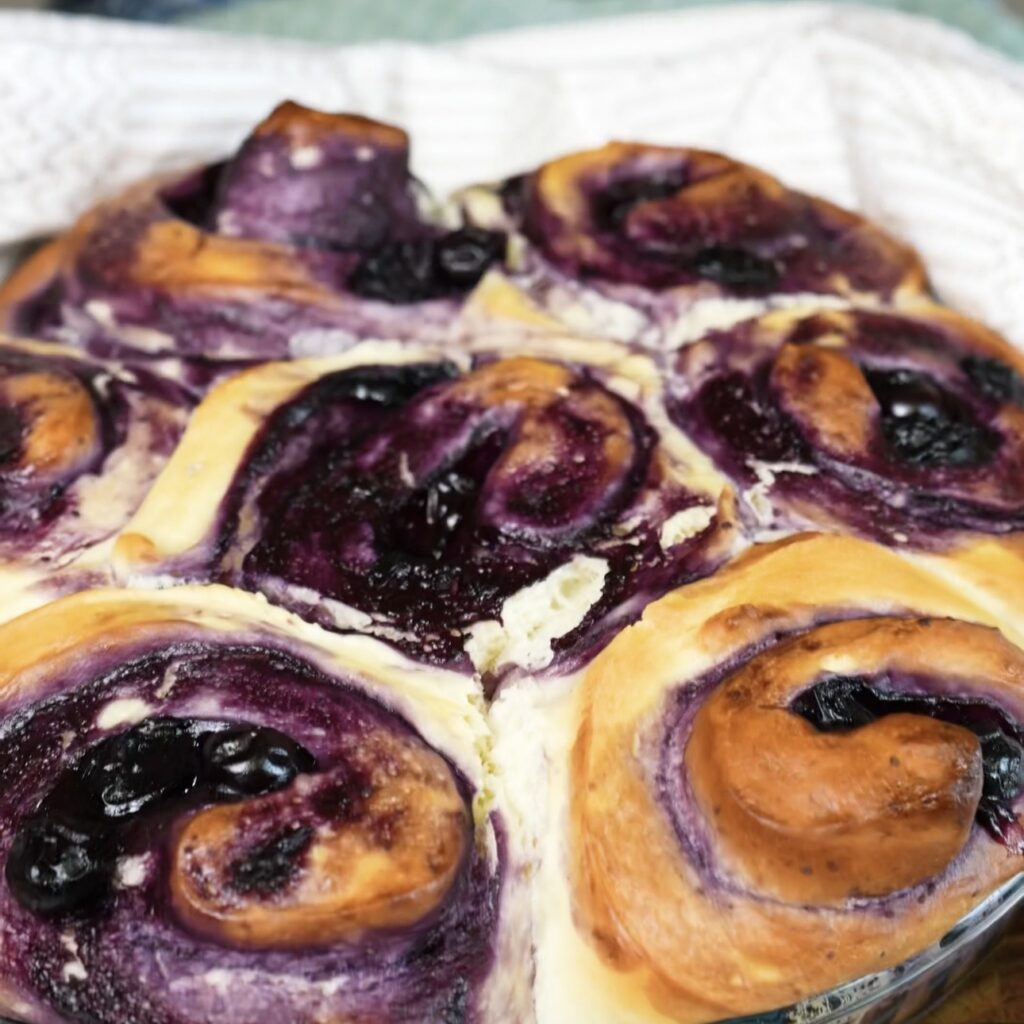 Freshly baked blueberry rolls straight from the oven